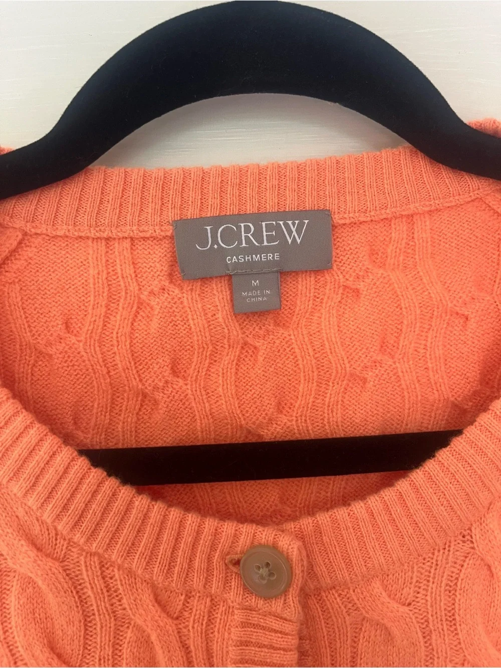 J. Crew Orange Medium Cable-Knit Cashmere Short-Sleeve Henley Sweater Preppy